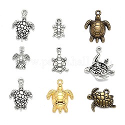 Tibetan Style Alloy Pendants, Tortoise & Turtle, Mixed Style, Mixed Color, 15~43x9~28x2~9mm, Hole: 2~3mm