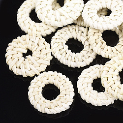 Handmade Reed Cane/Rattan Woven Linking Rings, For Making Straw Earrings and Necklaces,  Ring, Lemon Chiffon, 25~30x4~5mm, Inner Diameter: 6~11mm