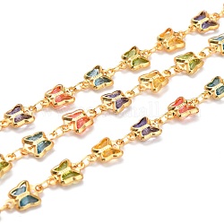 Handgemachte Perlenketten aus Acryl, mit Gestellauflage vergoldete Messingbeschläge und Spule, langlebig plattiert, gelötet, Schmetterling, Farbig, 10.5x7x2 mm, ca. 32.8 Fuß (10m)/Rolle