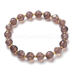 Facettierte natürliche graue Achat-Stretch-Perlen-Armbänder, mit Glasperlen, sechsseitige Himmelswürfel, Innendurchmesser: 2~2-3/8 Zoll (5.1~6 cm)