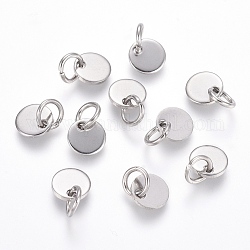 304 Stainless Steel Charms, Stamping Blank Tag, with Jump Rings, Flat Round, Stainless Steel Color, 6x0.7mm, Hole: 3.5mm