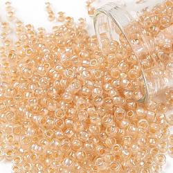 TOHO Round Seed Beads, Japanese Seed Beads, (794) Inside Color AB Crystal/Apricot Lined, 8/0, 3mm, Hole: 1mm, about 222pcs/10g