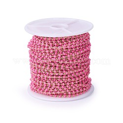 Ручной цепи эмаль бисера, пайки, с медными цепями, реальный 18k позолоченный, долговечный, с катушкой, ярко-розовый, 4~5x2x2~3 мм, около 32.8 фута (10 м) / рулон