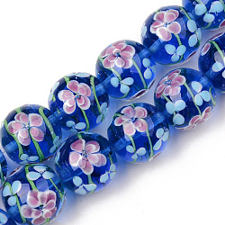 Handgemachte Murano Glas Perlen Stränge, Innen Blume, Runde, königsblau, 19~20x19 mm, Bohrung: 1.5 mm, ca. 20 Stk. / Strang, 14.57 Zoll (37 cm)