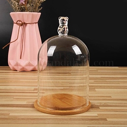 Clear Glass Dome Cover, Decorative Display Case, Cloche Bell Jar Terrarium with Bamboo Base, Bear Pattern, 90x150mm
