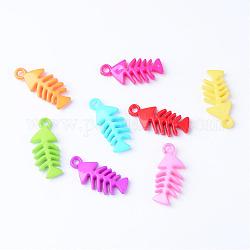Opaque Acrylic Pendants, Fishbone, Mixed Color, 33x14.5x5mm, Hole: 2.5mm, about 440pcs/500g