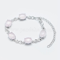 Natural Rose Quartz Link Chain Bracelets, with Brass Findings, Real Platinum Plated, Oval and Infinity, 5-3/4 inch~6 inch(14.5~15cm)