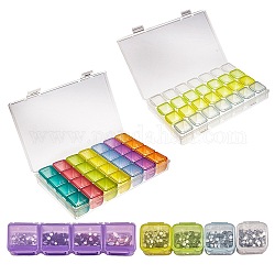 Plastic Bead Containers, Flip Top Bead Storage, Removable, 28 Compartments, Rectangle, Mixed Color, 2.4~17.5x2.5~10.8x2.3~2.6cm