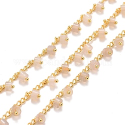 Perlenketten aus natürlichem grauem Achat, mit ionenplattierter (ip) messingkette, langlebig plattiert, gelötet, 3x2x0.5 mm