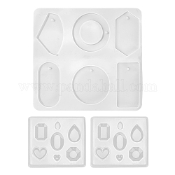 3Pcs Geometry/Teardrop/Heart Pendant & Links Silicone Molds, Resin Casting Molds, for Epoxy Resin Earring Jewelry Making, White, 79~176x89~159x8~10mm