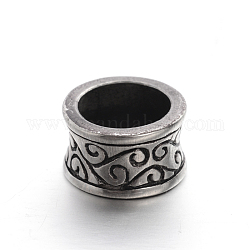 Retro Smooth 304 Stainless Steel Large Hole Column Beads, Antique Silver, 12x7.5mm, Hole: 9mm
