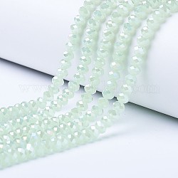 Abalorios de vidrio electroplate hebras, cuentas de jade de imitación, color de ab chapado, facetados, rerondana plana, verde pálido, 2x1.5mm, agujero: 0.4 mm; aproximamente 195 unidades / cadena, 11 pulgada (27.5 cm).