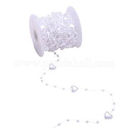 Abs Kunststoffimitation Perlen Perlenbesatz Girlandenstrang, ideal für Türvorhang, Hochzeit Dekoration diy Material, Herz-und Rund, weiß, 9x9 mm, 10 m / Rolle