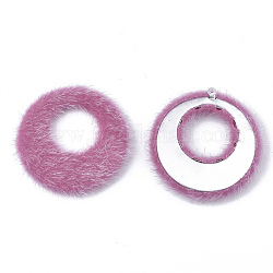 Pendenti in mohair finto, con bottone alluminio, rotondo e piatto, platino, rosa caldo, 43~44x40.5~41.5x4.5~5mm, Foro: 1 mm
