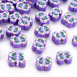 手作り樹脂粘土ビーズ  蝶  紫色のメディア  6~8x9.5~11.5x4mm  穴：1.2mm