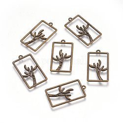 Alloy Finding Pendants, Rectangle, Lead Free and Cadmium Free, Antique Bronze, 29x18x3mm, Hole: 1.2mm