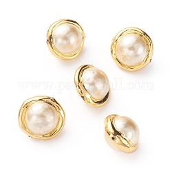 Perles nacrées en coquilles, avec bord en laiton plaqué or, ronde, vieille dentelle, 17~20x14~15mm, Trou: 0.8mm