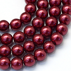 Cottura dipinto di perle di vetro perlato fili di perline rotondo, marrone, 6~7mm, Foro: 1 mm, circa 145pcs/filo, 31.4 pollice