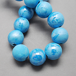 Perles en porcelaine manuelles, nacré, ronde, bleu profond du ciel, 8mm, Trou: 2mm