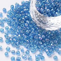 Perles de rocaille en verre rondes, couleurs transparentes arc, ronde, Aqua, 4mm