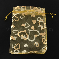 Cuore stampato borse organza, sacchetti regalo, rettangolo, goldenrod, 9x7cm