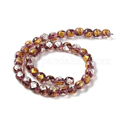 Handmade Gold & Silver Foil Lampwork Beads, Round, Dark Red, 10~10.5mm, Hole: 1.6~1.8mm, about 40pcs/strand, 14.57 inch(37cm)