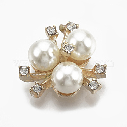 Cabochons en alliage, avec strass et abs en plastique imitation perle, fleur, blanc crème, or clair, 20x21x8.5mm