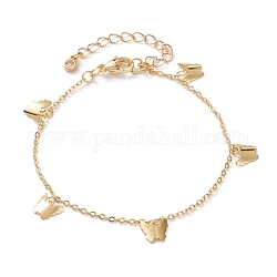Brass Butterfly Charm Bracelets, with Lobster Claw Clasps and Flat Round Cubic Zirconia Charms, Golden, 7-7/8 inch(19.9cm)