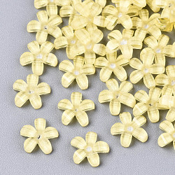 Cabujones de resina epoxi, con polvo del brillo, pearlized, facetados, 5-pétalo de flor, amarillo, 6.5x7x1.5mm
