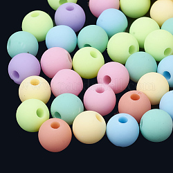 Perles acryliques de style caoutchouté, ronde, couleur mixte, 8x7mm, Trou: 2mm