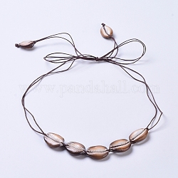 Coton ciré cordon colliers de dossard, avec des perles de coquillage cauris naturelles, brun coco, 42.9 pouce (109 cm)