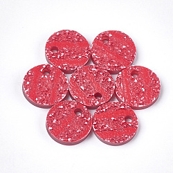 Resin Pendants, Flat Round, Red, 16.5~17x4mm, Hole: 2.5mm