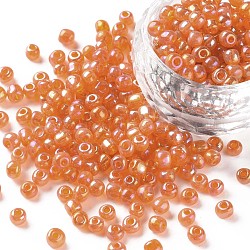 Perles de rocaille en verre rondes, couleurs transparentes arc, ronde, or, 4mm