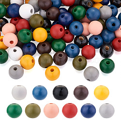 220pcs 11 couleurs de perles européennes en bois naturel peintes, Perles avec un grand trou   , ronde, couleur mixte, 16x15mm, Trou: 3~7mm, 20 pcs / couleur