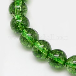 Natural Crackle Quartz Beads Strands, Round, Dyed & Heated, Green, 12mm, Hole: 1mm, about 16pcs/strand, 7 inch