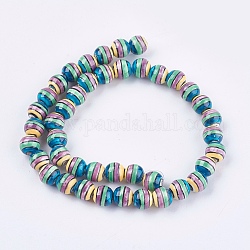 Perles en porcelaine manuelles, rond avec bande de bonbons, colorées, 8x7.5mm, Trou: 2mm