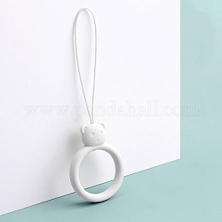 Ring mit Bärenformen Handy-Fingerringe aus Silikon, Fingerring kurze hängende Lanyards, weiß, 9.5~10 cm, Ring: 40x30x9 mm