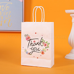 Bolsas de almacenamiento de papel con asa para el día de acción de gracias., rectángulo con palabra gracias, blanco, 11x6x15 cm