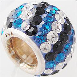 Австрийский кристалл с 925 европейскими бусинами из стерлингового серебра, бусины с большим отверстием, рондель, 243 _capri синий, 11x7.5 мм, отверстие : 4.5 мм