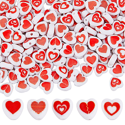 SuperZubehör 250 Stück 5 Stile undurchsichtige Acryl-Emaille-Perlen, Herz, rot, 8.5x8.5x4 mm, Bohrung: 1.5 mm, 50pcs / style