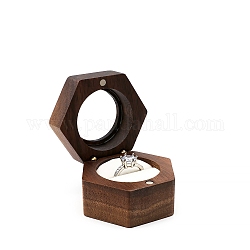 Магнитный подарочный футляр для обручального кольца из орехового дерева с шестигранной головкой, шкатулка для драгоценностей с прозрачным окном и бархатом внутри, для колец, цветочный белый, 5.6x5x3.8 см