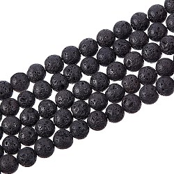 Brins de perles de pierre de lave synthétique, teinte, ronde, noir, 6mm, Trou: 1mm, Environ 61 pcs/chapelet, 14.96 pouce (38 cm)