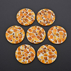 Colgantes de acetato de celulosa (resina), plano y redondo, naranja oscuro, 29.5x2.5mm, agujero: 1.6 mm