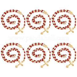 Collana di perle di rosario acrilico, 304 collana da donna ovale in acciaio inossidabile con pendente a croce in lega, rosso scuro, 19.29 pollice (49 cm)