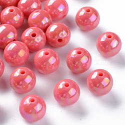 Perline acrilico opaco, ab colore placcato, tondo, salmone, 16x15mm, Foro: 2.8 mm, circa 220pcs/500g