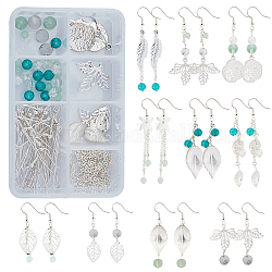SUNNYCLUE DIY Leaf Themed Earring Making Kits, Including Alloy & Iron & Brass Pendants, Glass Beads, Brass Cable Chains & Earring Hooks, Iron Findings, Silver