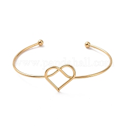 201 braccialetto con polsino aperto a forma di cuore in filo di acciaio inossidabile, braccialetto di coppia per le donne, oro, diametro interno: 2-7/8 pollice (7.2 cm)