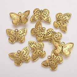 Pendente in lega stile tibetano, piombo & cadimo libero, farfalla, oro antico, 17x25x3mm, Foro: 2 mm