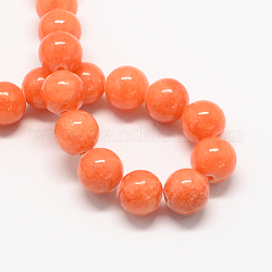 Natural Dyed Yellow Jade Gemstone Bead Strands, Round, Coral, 10mm, Hole: 1mm, about 40pcs/strand, 15.7 inch