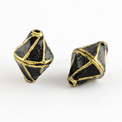 Bicone Handmade Indonesia Beads, with Alloy Cores, Antique Golden, Black, 17x12mm, Hole: 1.5mm